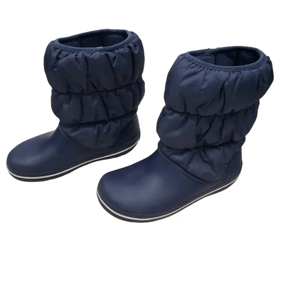 Crocs Winter Puff Boots 14614 Nylon Textile Navy/White Women's 6